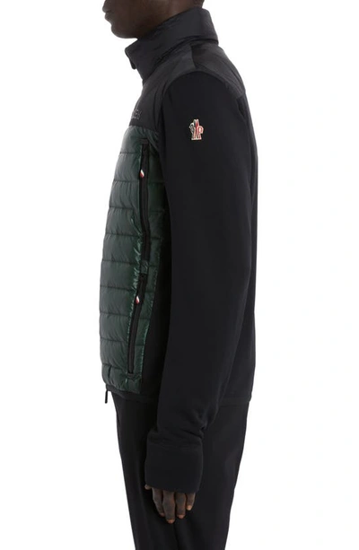 Shop Moncler Grenoble Quilted 750 Fill Power Down & Knit Cardigan In Green Black
