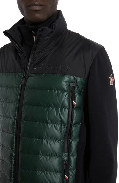 Shop Moncler Quilted 750 Fill Power Down & Knit Cardigan In Green Black