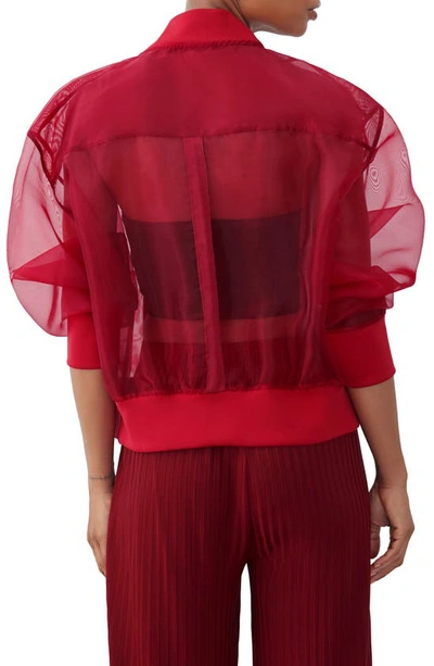 Shop Gstq Sheer Bomber Jacket In Port