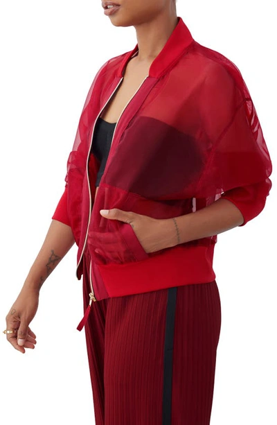 Shop Gstq Sheer Bomber Jacket In Port