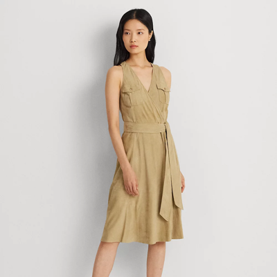 Shop Lauren Ralph Lauren Belted Suede Sleeveless Dress In Birch Tan