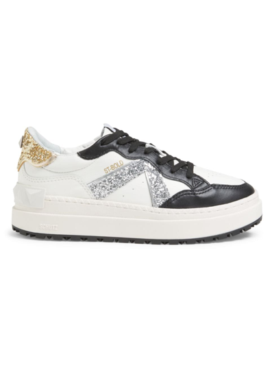 Shop Schutz Women's St. Bold 46mm Leather & Sequined Sneakers In White Black