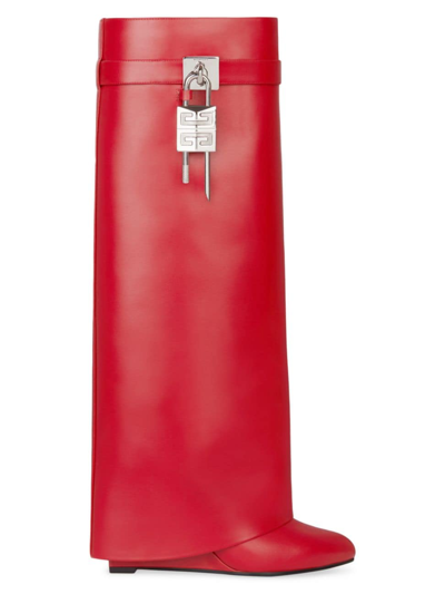 Shop Givenchy Women's Shark Lock Boots Wide Fit In Leather In Red