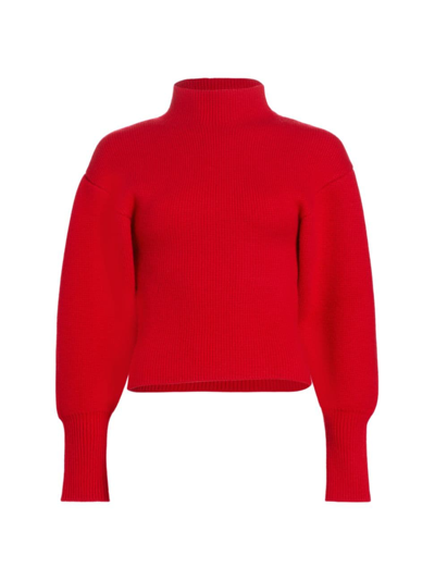Shop Ferragamo Women's Chunky Wool-cashmere Mock-turtleneck Sweater In Red
