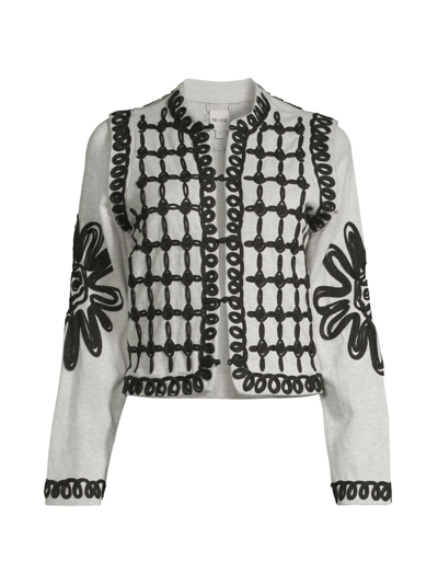 Shop Nic+zoe Petites Women's Romantic Soutache Floral Knit Jacket In Grey Multi