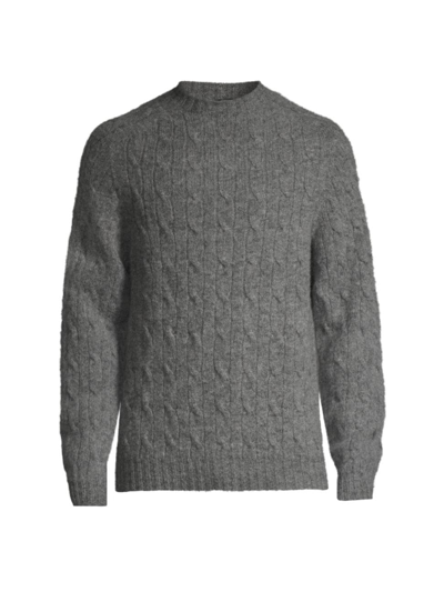 Shop Drake's Men's Shetland Wool Cable-knit Sweater In Medium Grey