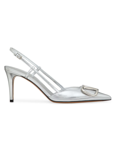 Shop Valentino Women's Vlogo Signature Slingback Pumps In Laminated Nappa Leather 80mm In Silver