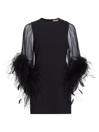 Shop Alice And Olivia Women's Izola Feather-trim Minidress In Black
