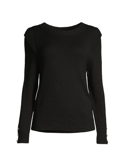 Shop Nic + Zoe Women's Playful Cuff Cotton-blend Sweater In Black