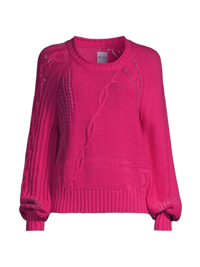 Shop Nic+zoe Petites Women's Crafted Cables Crewneck Sweater In Pink Multi