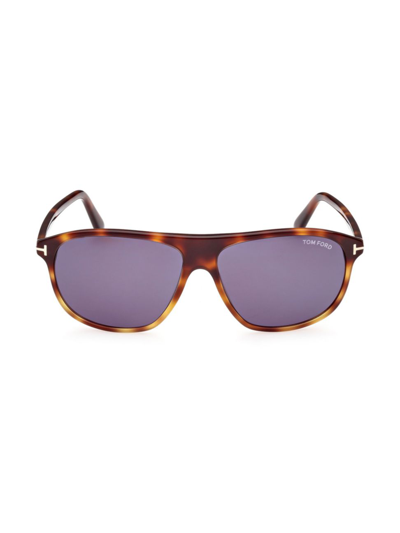 Shop Tom Ford Men's Prescott 60mm Square Sunglasses In Blonde Havana Blue