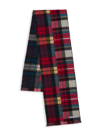 Shop Acne Studios Men's Plaid Wool Scarf In Red Blue White