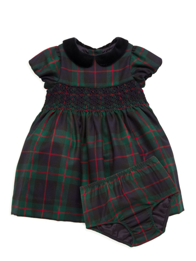 Shop Polo Ralph Lauren Baby Girl's Tartan Plaid Dress & Bloomers Set In Navy Red Green Multi