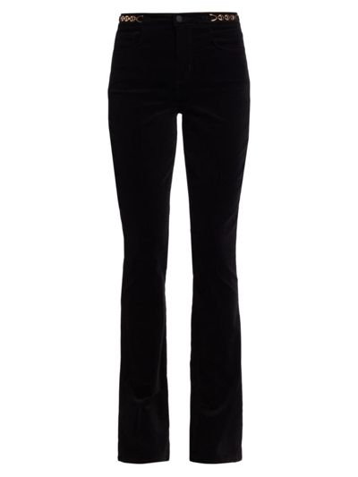 Shop L Agence Women's Stevie Chain-embellished Velvet Pants In Noir