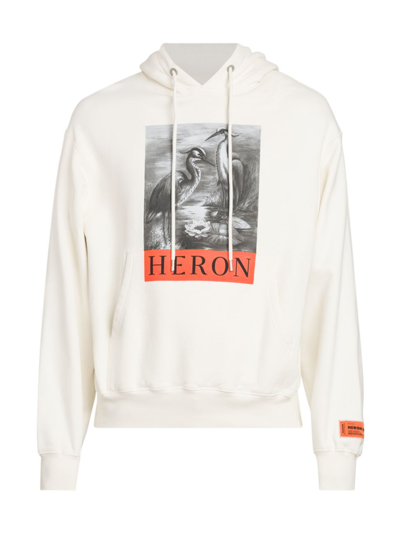 Shop Heron Preston Men's Heron Logo Drawstring Hoodie In White Black