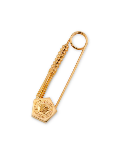 Shop Versace Men's Medusa Safety Pin Brooch In  Gold