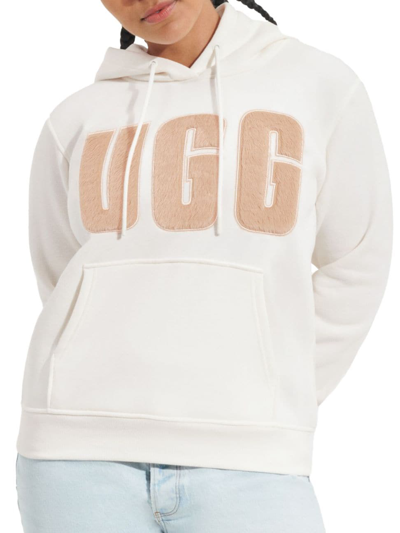 Shop Ugg Women's Rey Fuzzy Logo Cotton-blend Hoodie In Nimbus Sand