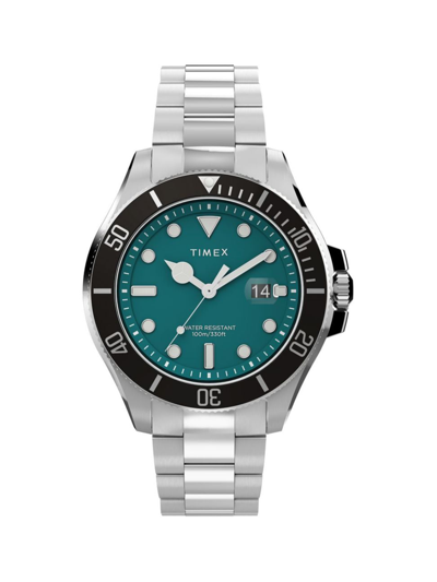 Shop Timex Men's Deep Water Harborside Coast Stainless Steel Bracelet Watch/43mm In Silver