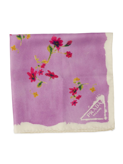 Shop Prada Women's Printed Silk Twill Foulard Scarf In Purple