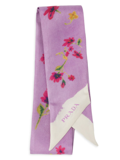 Shop Prada Women's Printed Silk Twill Foulard Scarf In Purple