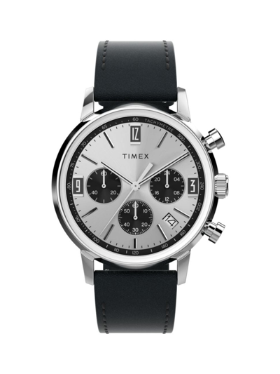 Shop Timex Men's Marlin Stainless Steel & Leather Chronograph Watch/40mm In Black