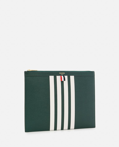 Shop Thom Browne Leather Medium Document Holder With 4bar In Green