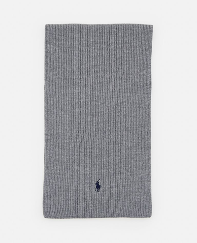 Shop Polo Ralph Lauren Signature Pony Wool Scarf In Grey