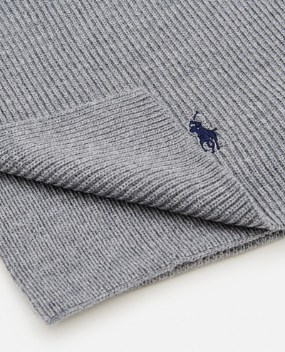 Shop Polo Ralph Lauren Signature Pony Wool Scarf In Grey