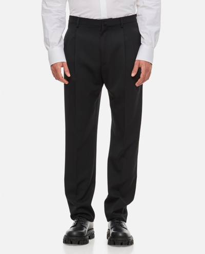 Shop Lanvin Straight Leg Wool Trousers In Black