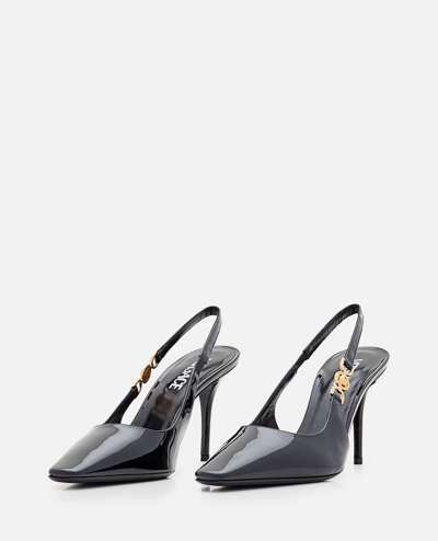 Shop Versace 85mm Calf Patent Leather Pumps In Black