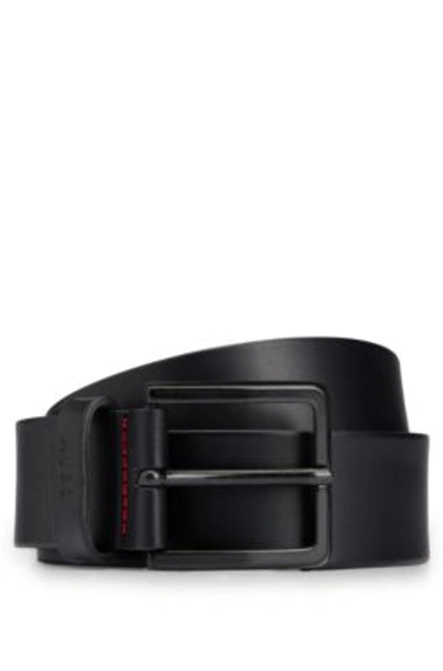 Shop Hugo Leather Belt With Matte Gunmetal Hardware In Black