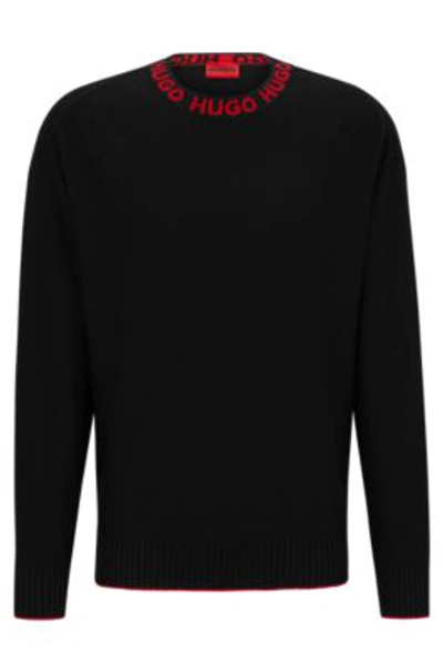 Shop Hugo Oversize-fit Sweater In With Logo Collar In Black