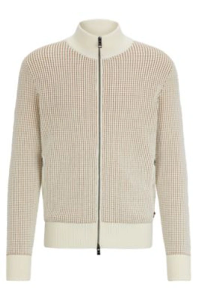 Shop Hugo Boss Zip-up Cardigan In Cotton And Virgin Wool In White