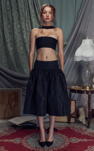 Shop Mirror Palais Mid-rise Taffeta Knee-length Skirt In Black