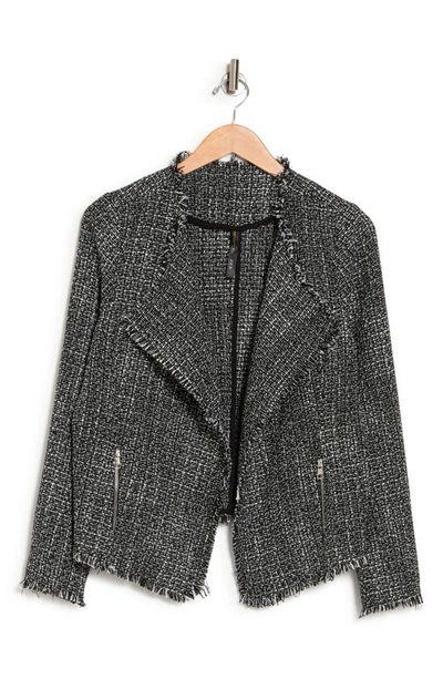 Shop Renee C Open Front Tweed Blazer In Black