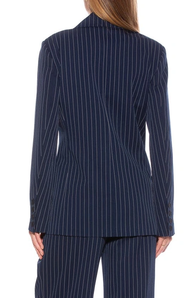 Shop Alexia Admor Indigo Oversize Pinstripe Double Breasted Blazer In Navy Stripe