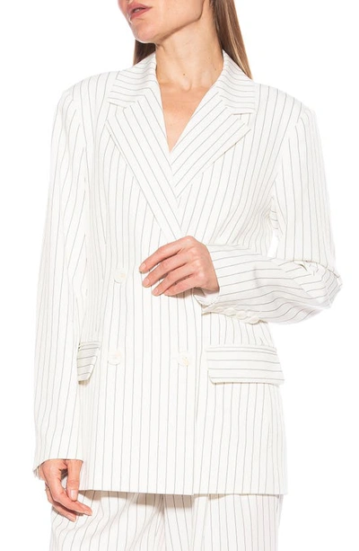 Shop Alexia Admor Indigo Oversize Pinstripe Double Breasted Blazer In Beige Stripe