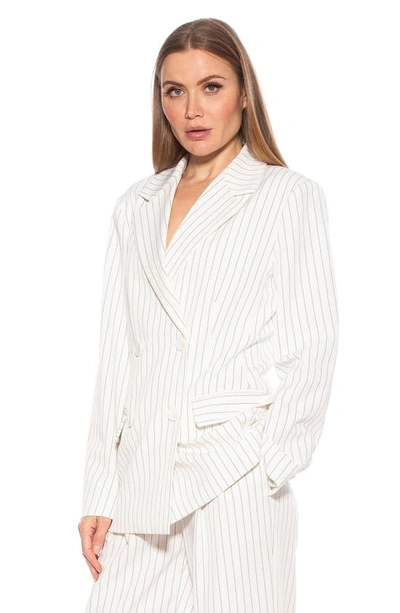 Shop Alexia Admor Indigo Oversize Pinstripe Double Breasted Blazer In Beige Stripe