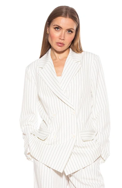 Shop Alexia Admor Indigo Oversize Pinstripe Double Breasted Blazer In Beige Stripe