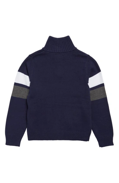 Shop Izod Kids' Chest Stripe Quarter Zip Sweater In Peacoat