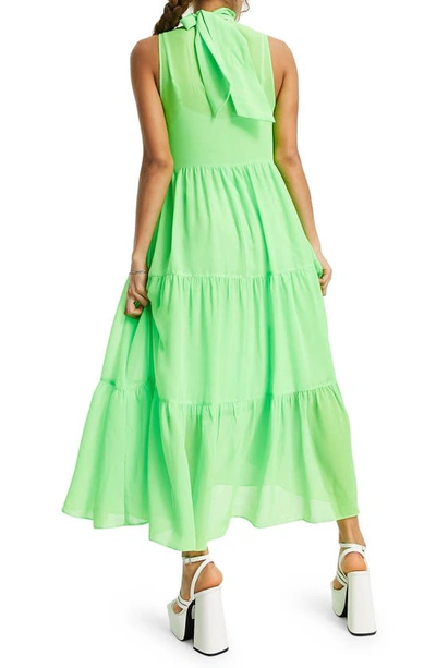 Asos Design Tiered Chiffon Midi Dress In Medium Green