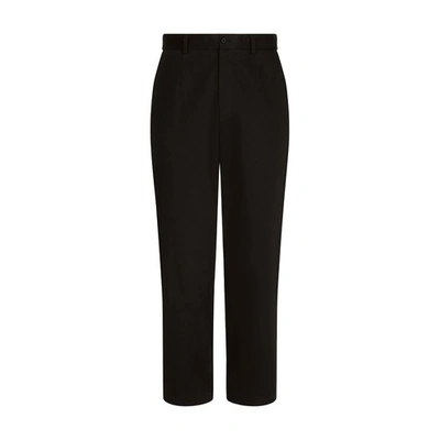 Shop Dolce & Gabbana Stretch Drill Pants With Logo Label In Black