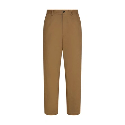 Shop Dolce & Gabbana Stretch Drill Pants With Logo Label In Brown_grey_6
