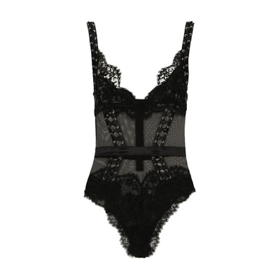 Shop Dolce & Gabbana Lace And Tulle Bodysuit In Black