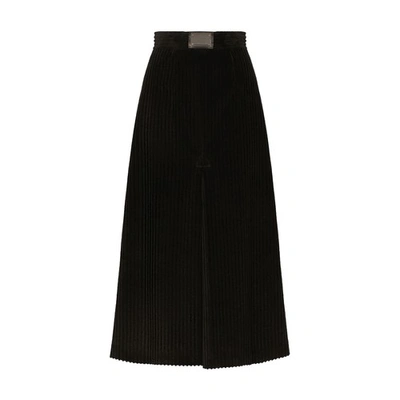 Shop Dolce & Gabbana Long Corduroy A-line Skirt In Ebony