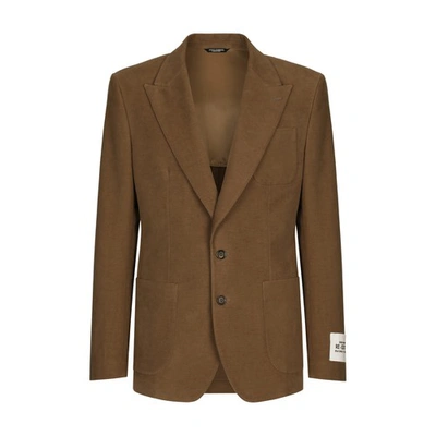 Shop Dolce & Gabbana Single-breasted Stretch Fustian Jacket In Brown_grey_6