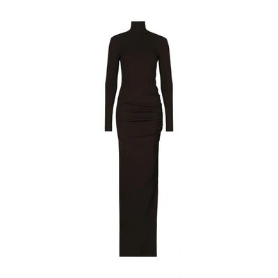 Shop Dolce & Gabbana Long Jersey Milano Rib Dress In Dark_brown_4