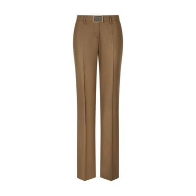 Shop Dolce & Gabbana Flared Flannel Pants With Logo Tag In Light_walnut_brown