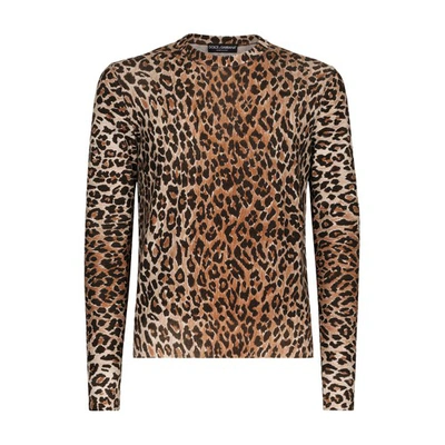 Shop Dolce & Gabbana Round-neck Wool Sweater In Leo_pittorico