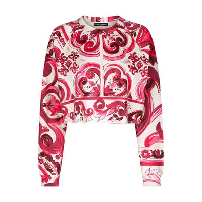 Shop Dolce & Gabbana Majolica-print Jersey Sweatshirt In Mix_maiolica_fuxia